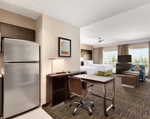 kitchen area with refrigerater at a suite at homewood suites in irvine