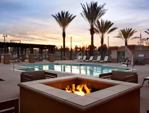 pool and fireplace at homewood suites in irvine