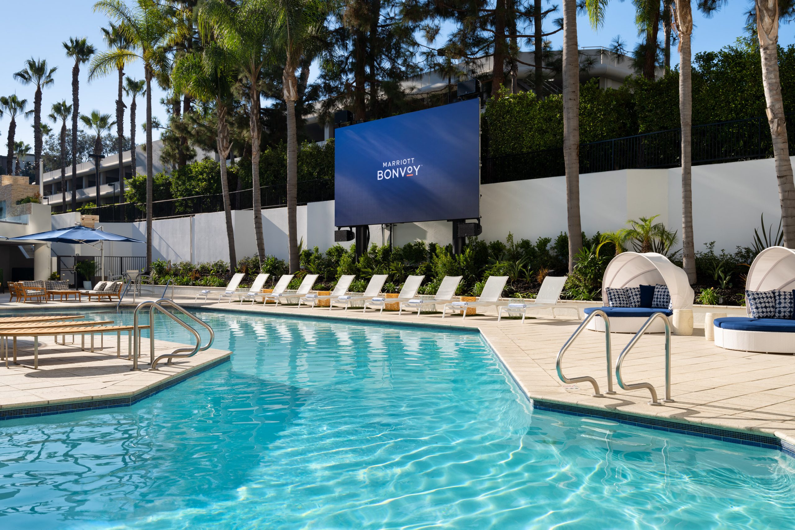 pool with jumbotron at irvine marriott