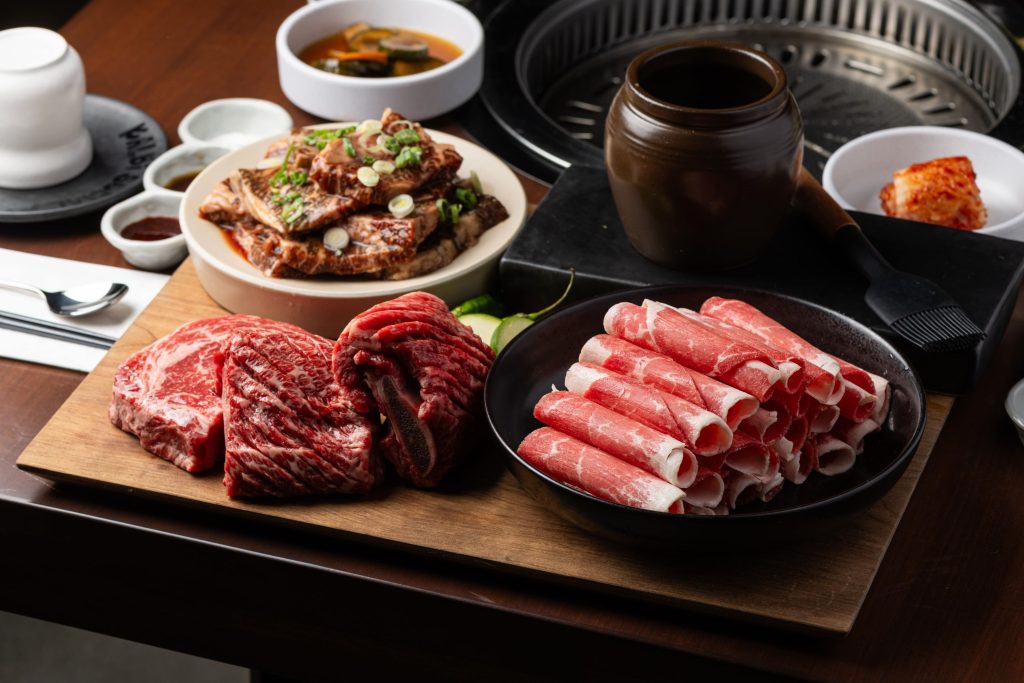 table of raw meat at kalbi social